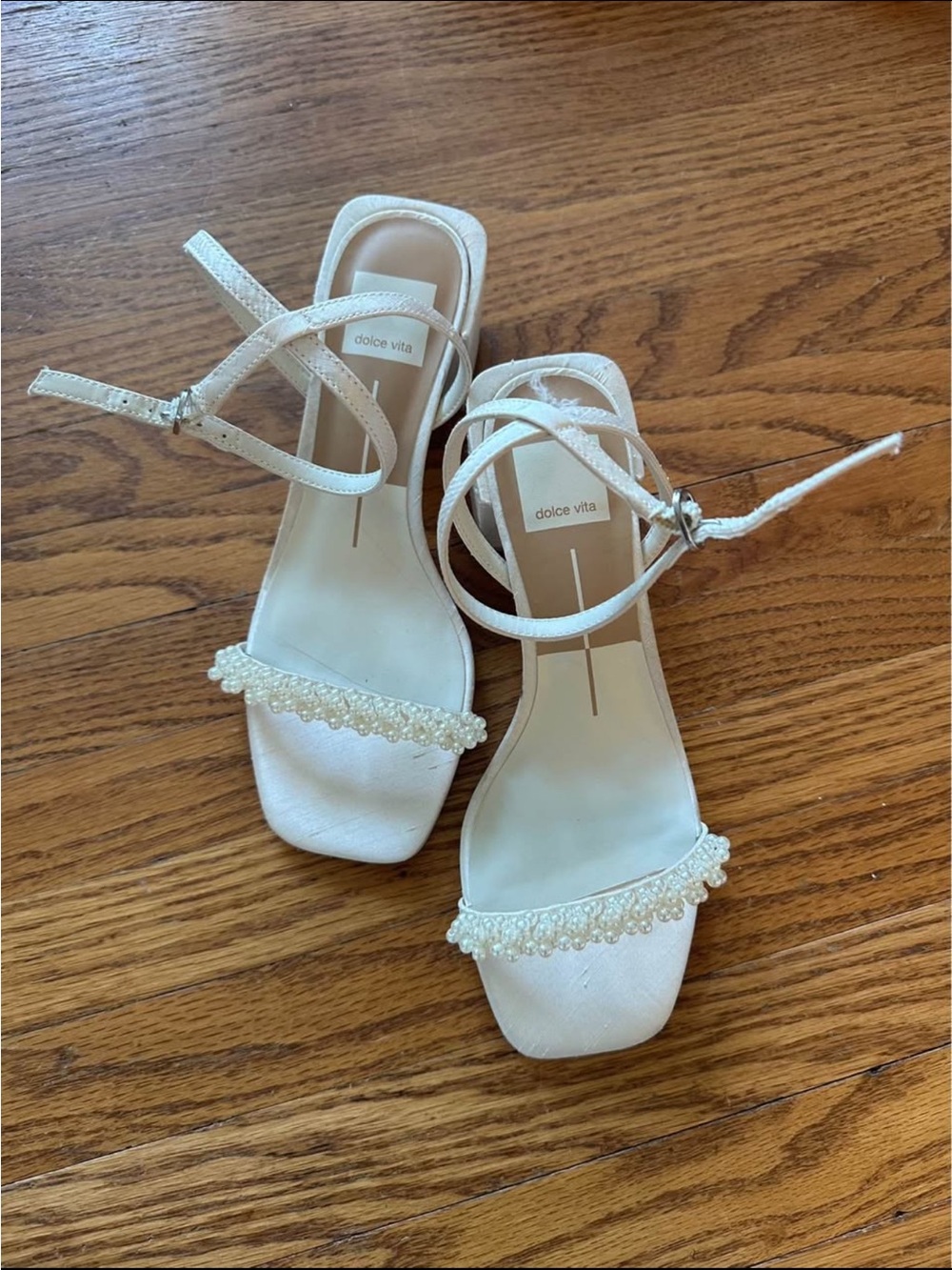 Dolce Vita Cream Pearl-Embellished Strappy Heels